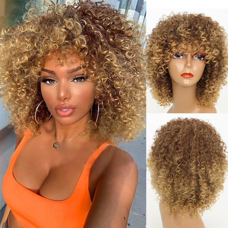 Women's Short Wig Blonde Kinky Curly High-Temperature Fiber 0