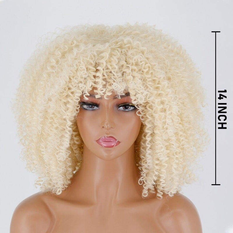 Women's Short Wig Blonde Kinky Curly High-Temperature Fiber 19