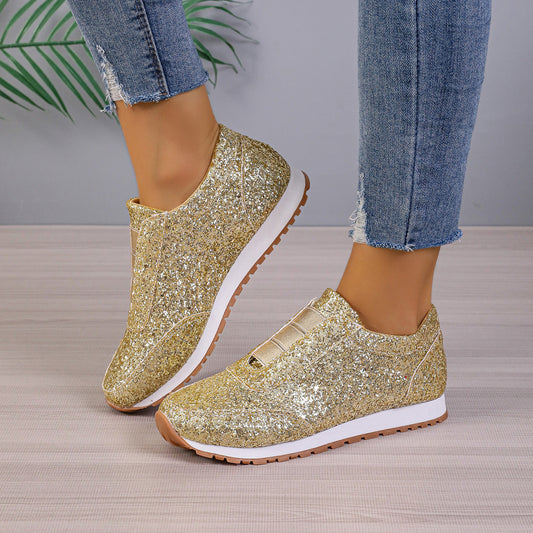 Women's Slip-On Sneakers with Sequin Upper and Cushioned Sole - Low Profile Casual Shoes 1