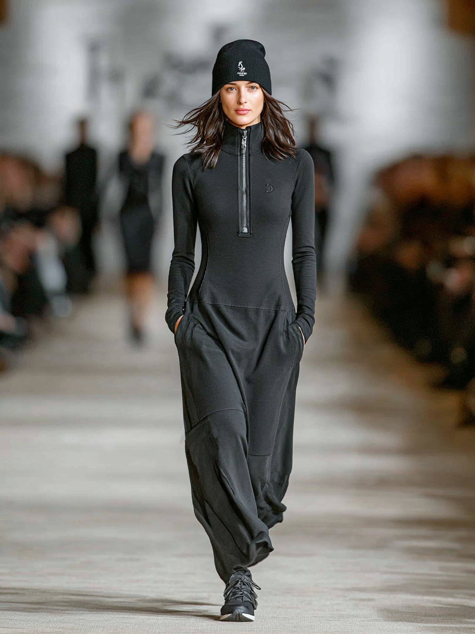 Women's Cotton Blend Half-Collar Zip Maxi Dress – product view | Hensley London