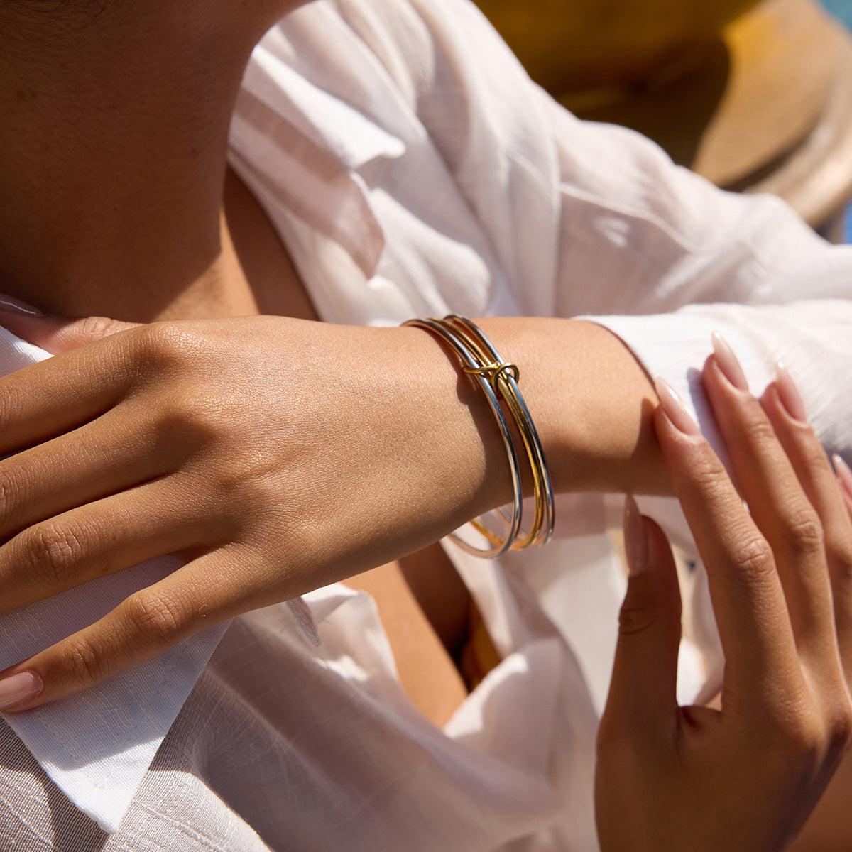 Women's Stacked Bracelet Gold and Silver Stainless Steel 3