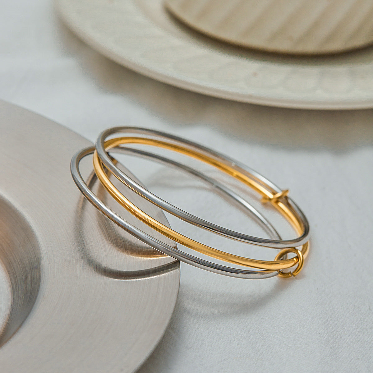 Women's Stacked Bracelet Gold and Silver Stainless Steel 6
