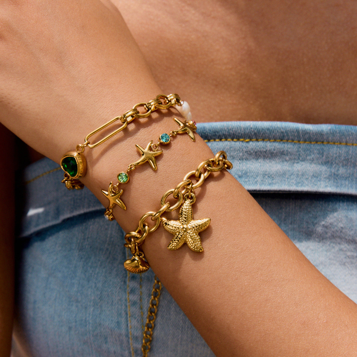 Women's Starfish Bracelet Gold Stainless Steel 2