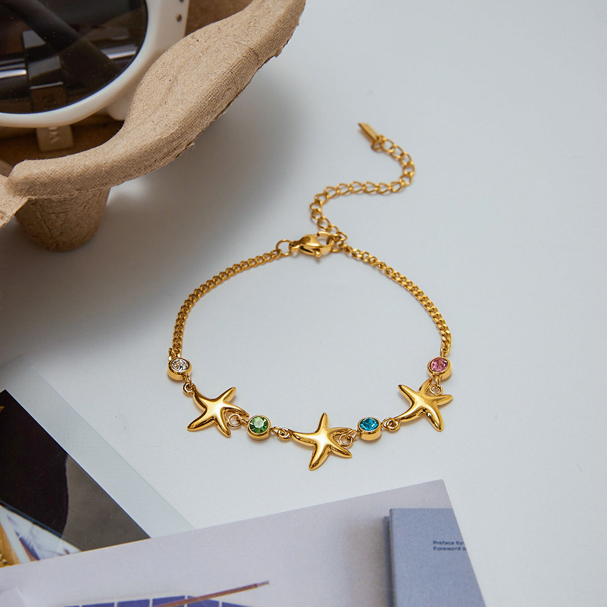 Women's Starfish Bracelet Gold Stainless Steel 6