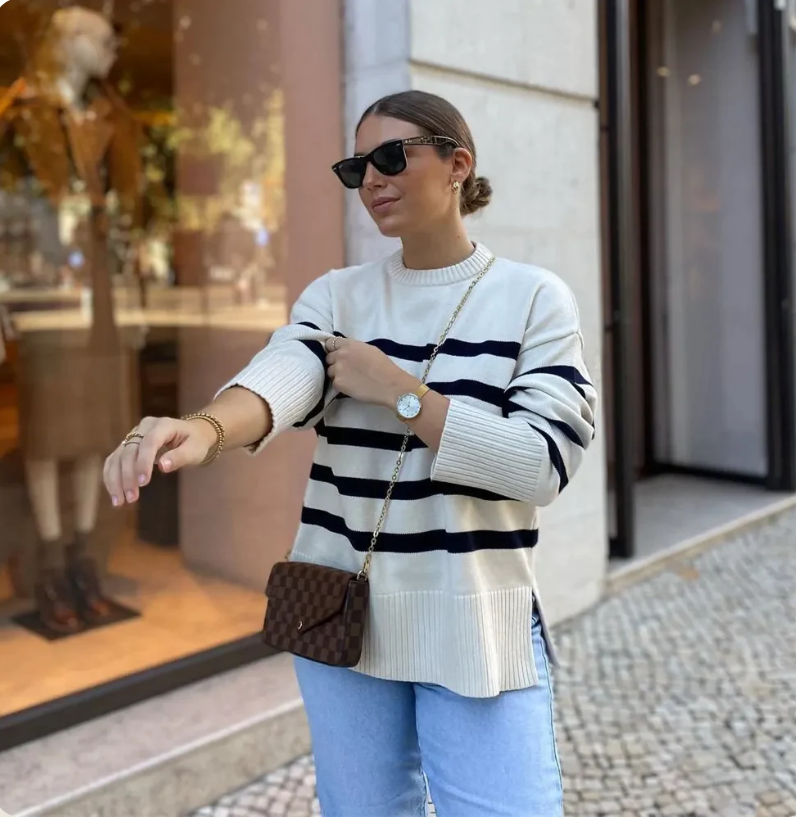 Womens Oversized Striped Sweater - Casual Crew Neck Top in Soft Cotton Blend 4