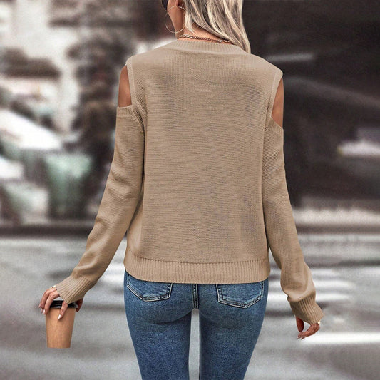 Women’s Open Shoulder Cable Knit Sweater – Loose Fit with Ribbed Cuffs 2