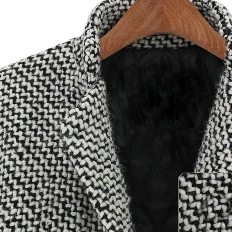 Women's Winter Coat Black Houndstooth Polyester Tailored Fit - 5