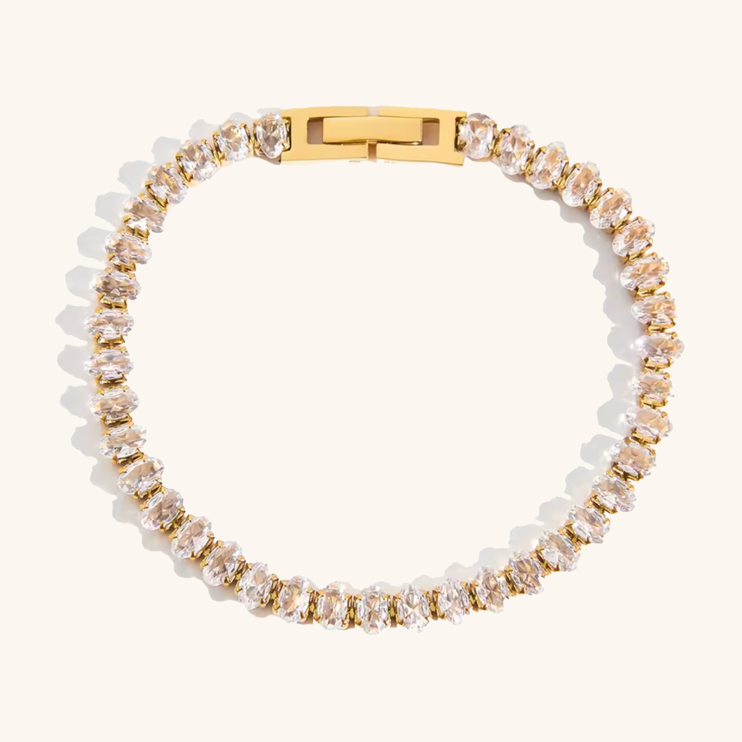 Women's Tennis Bracelet Gold Stainless Steel Oval Cut 0