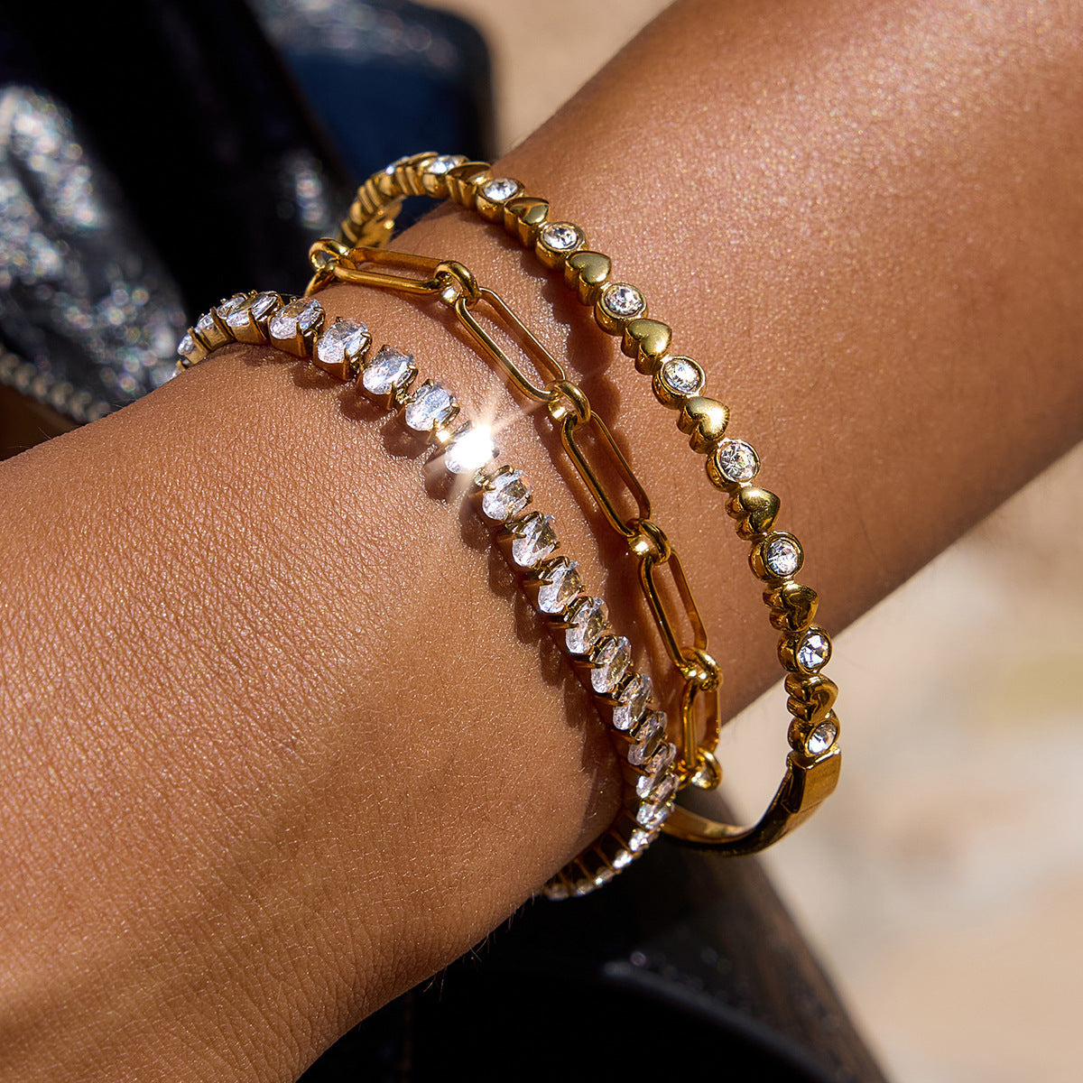 Women's Tennis Bracelet Gold Stainless Steel Oval Cut 2