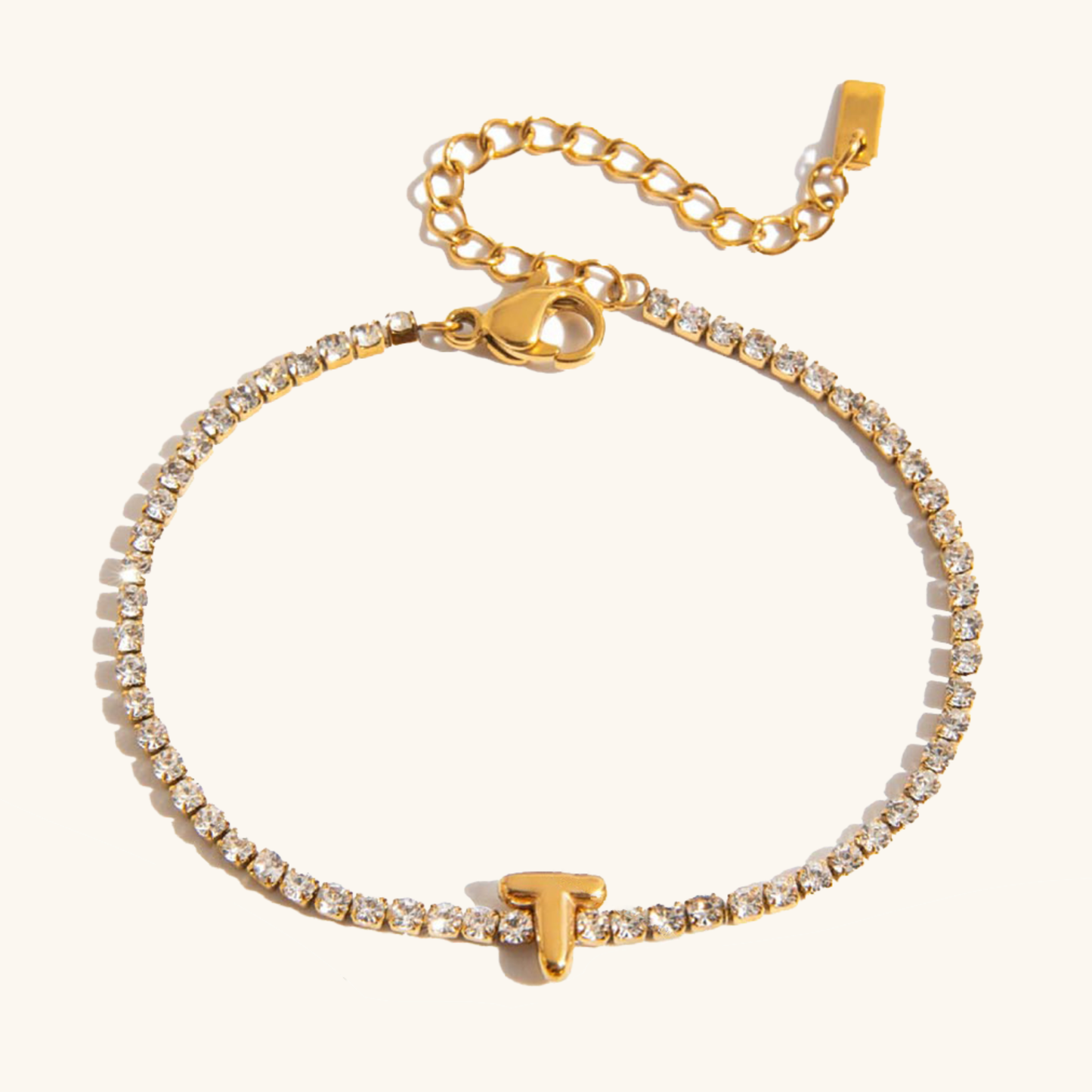 Women's Tennis Bracelet Gold Stainless Steel with Bubble Letter Design 10