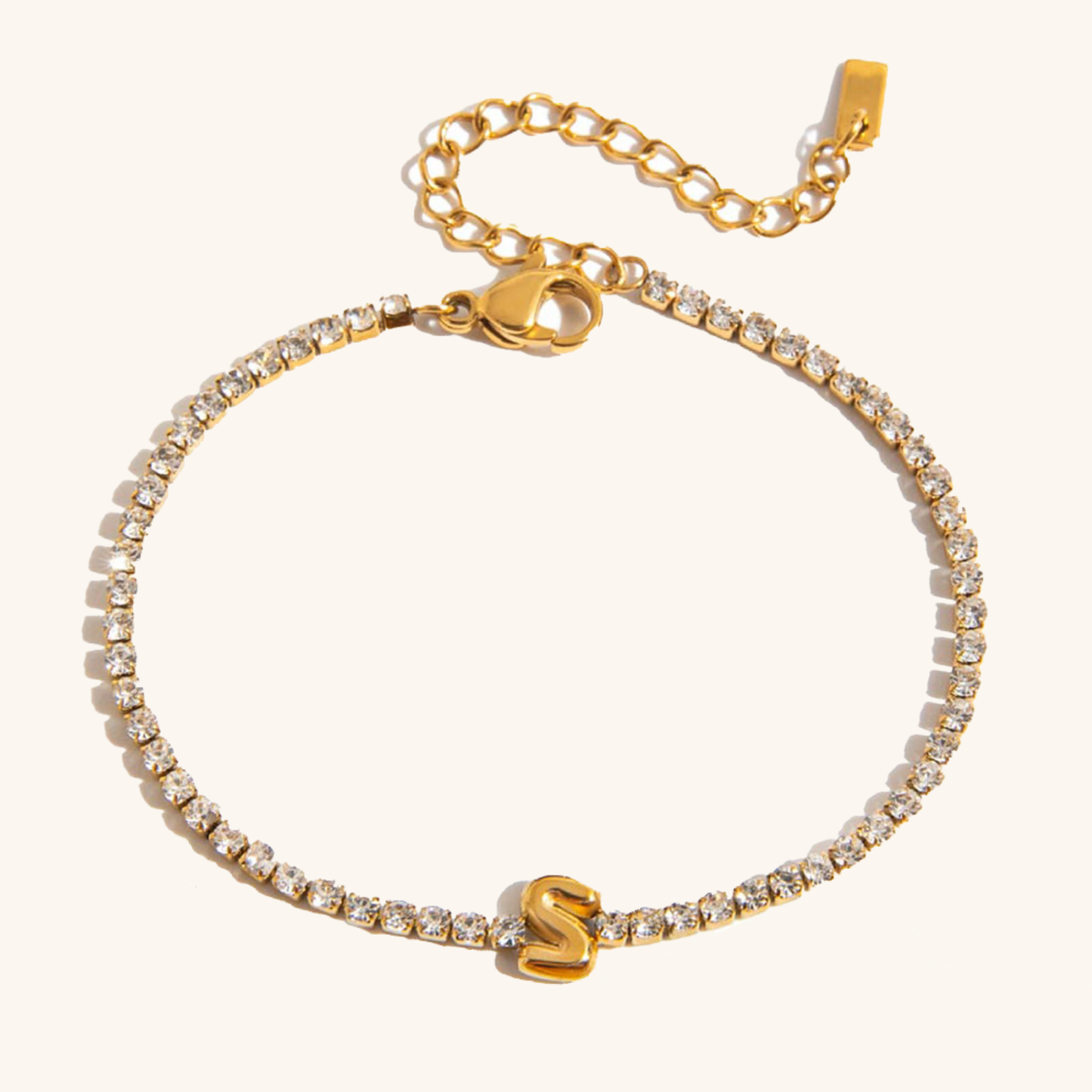 Women's Tennis Bracelet Gold Stainless Steel with Bubble Letter Design 14