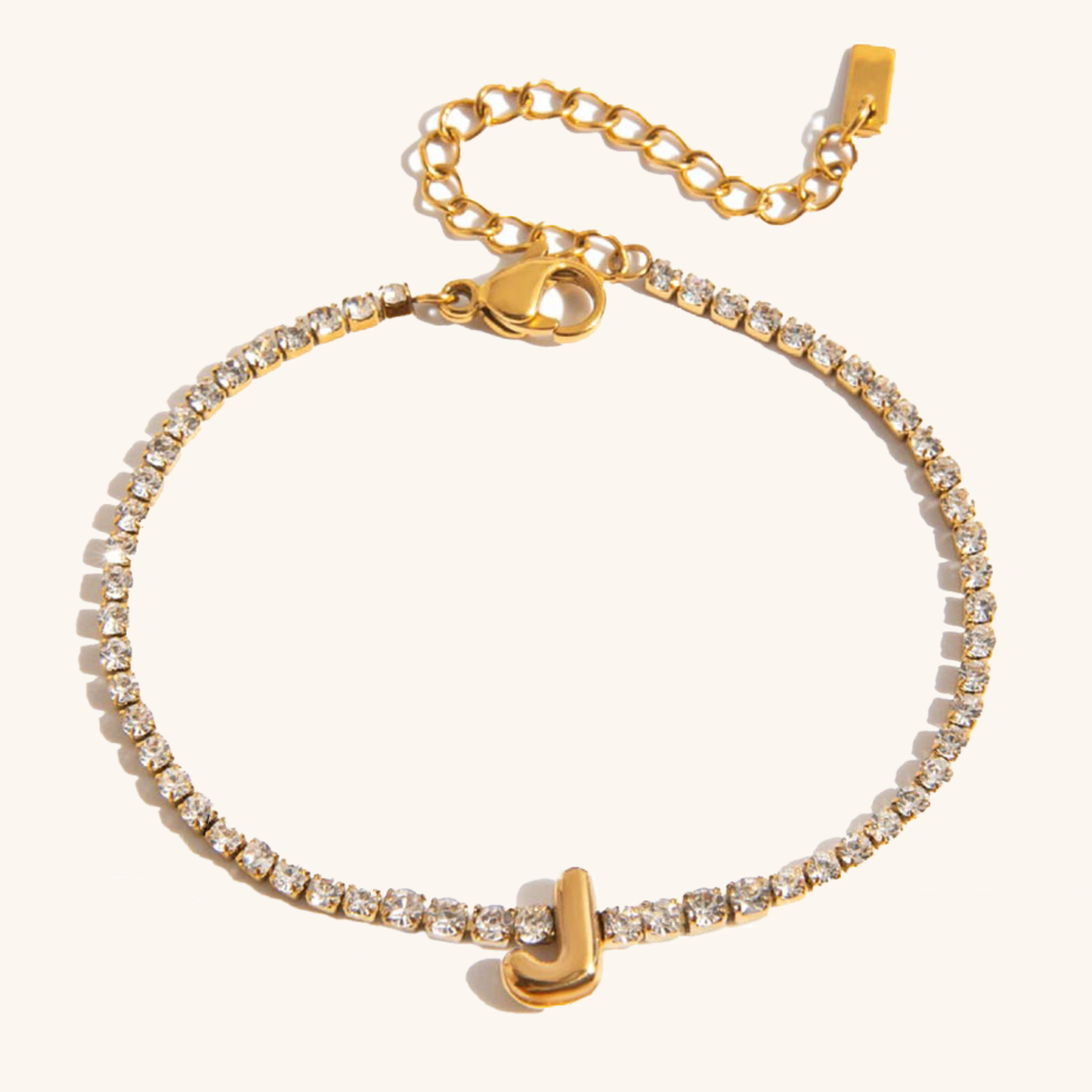 Women's Tennis Bracelet Gold Stainless Steel with Bubble Letter Design 15