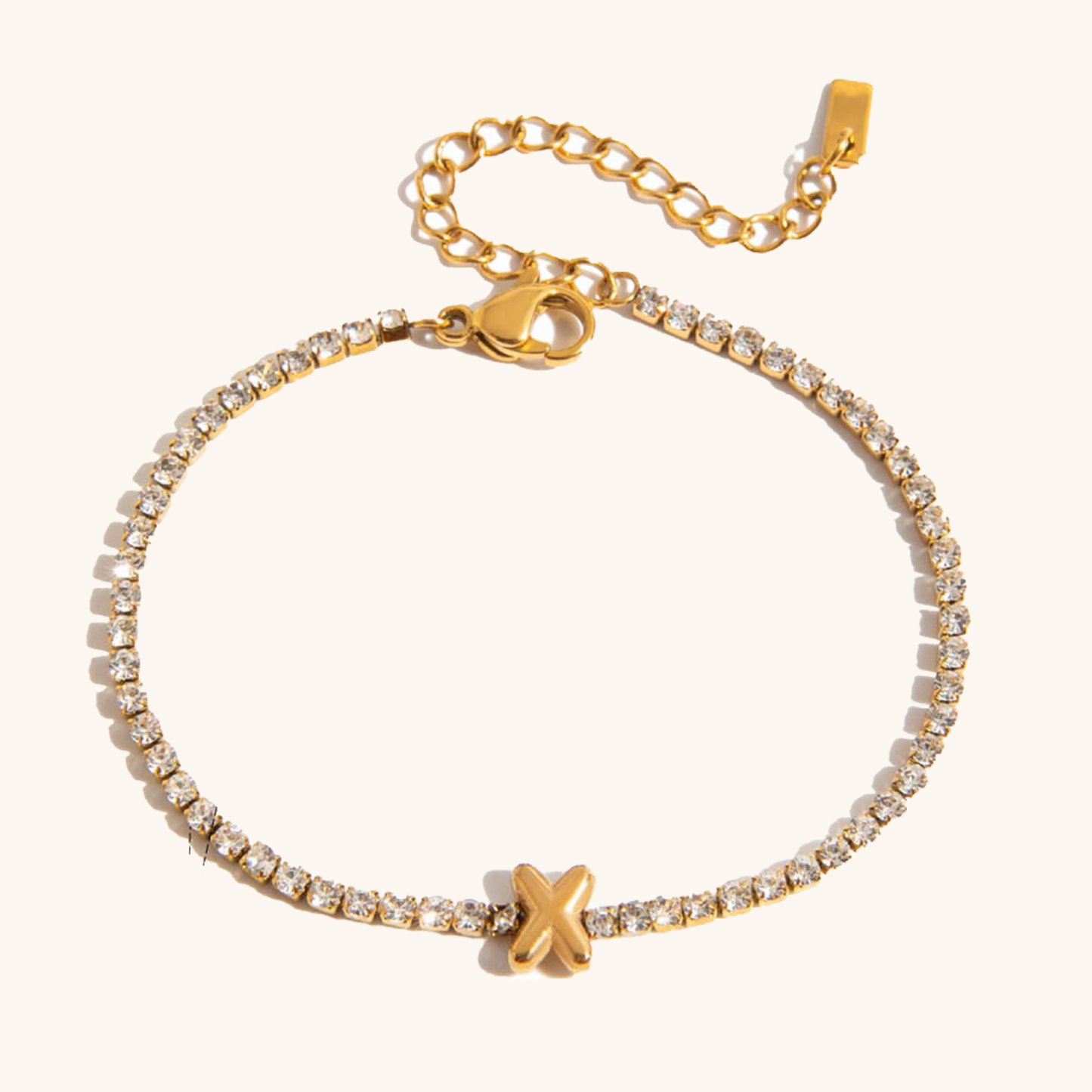 Women's Tennis Bracelet Gold Stainless Steel with Bubble Letter Design 17