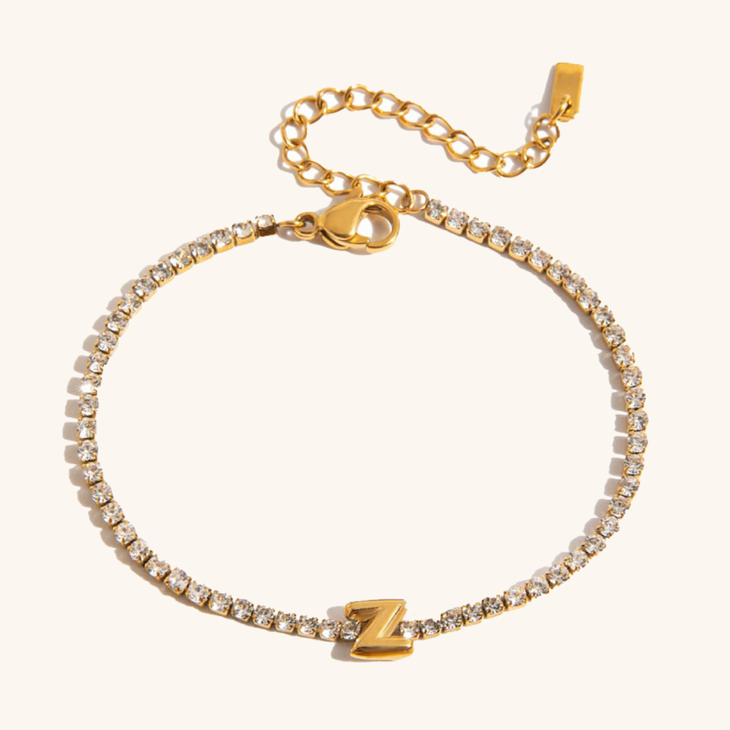 Women's Tennis Bracelet Gold Stainless Steel with Bubble Letter Design 18