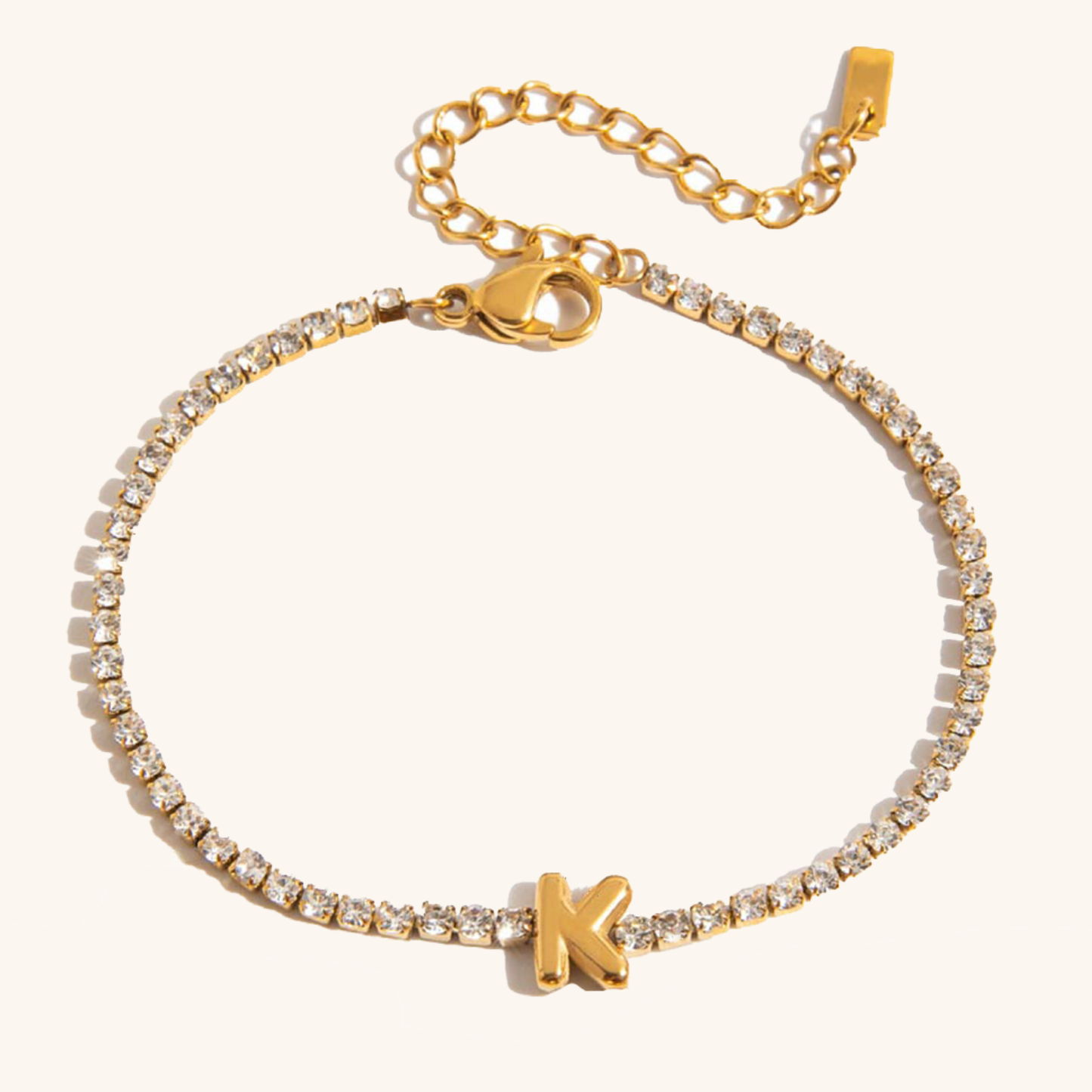 Women's Tennis Bracelet Gold Stainless Steel with Bubble Letter Design 21