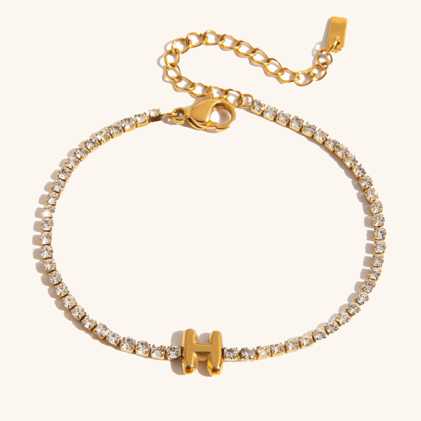 Women's Tennis Bracelet Gold Stainless Steel with Bubble Letter Design 22