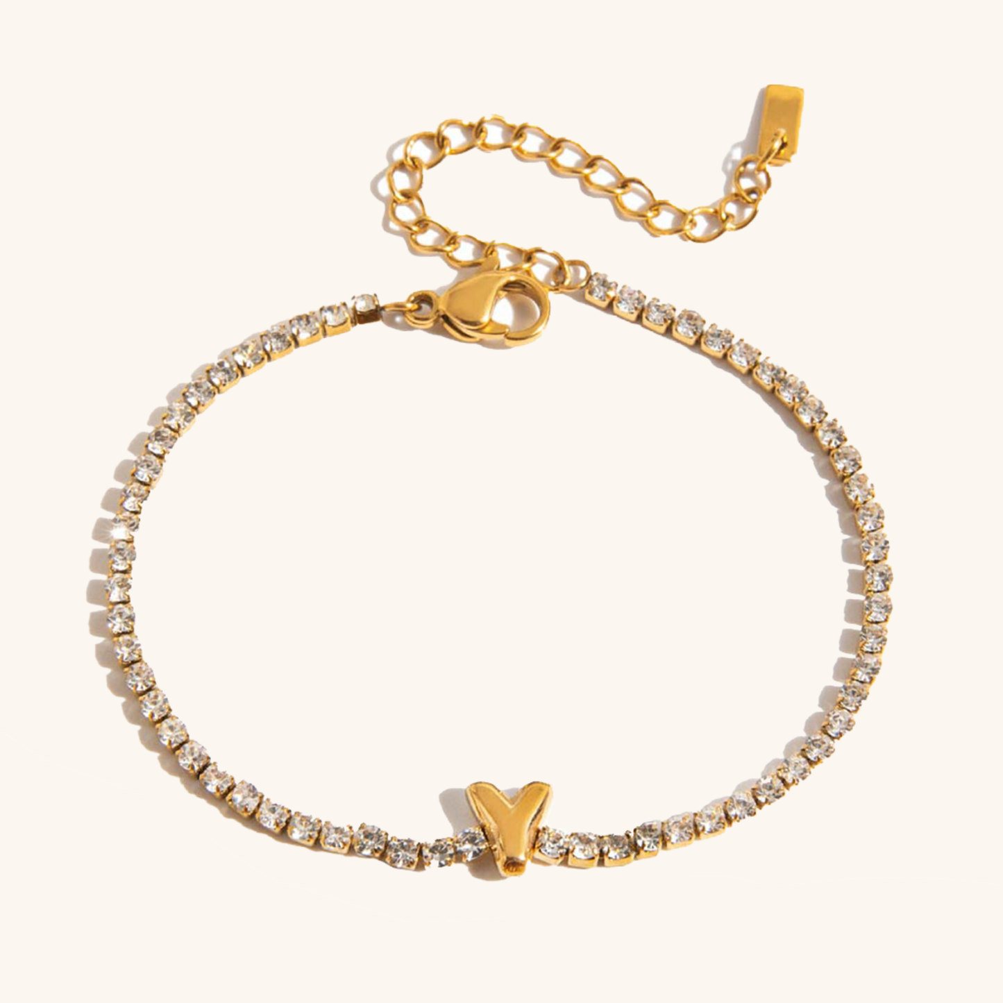 Women's Tennis Bracelet Gold Stainless Steel with Bubble Letter Design 24