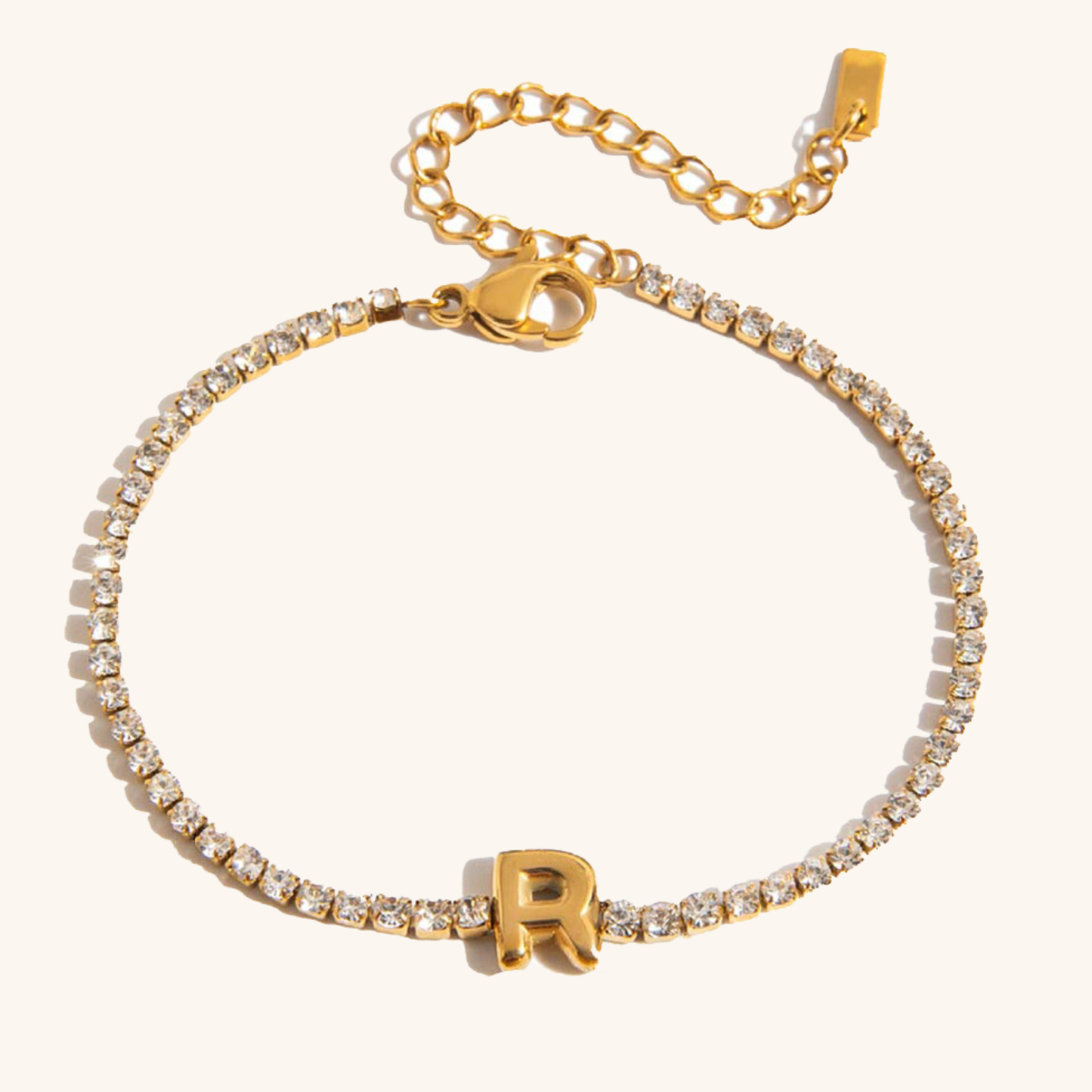 Women's Tennis Bracelet Gold Stainless Steel with Bubble Letter Design 26