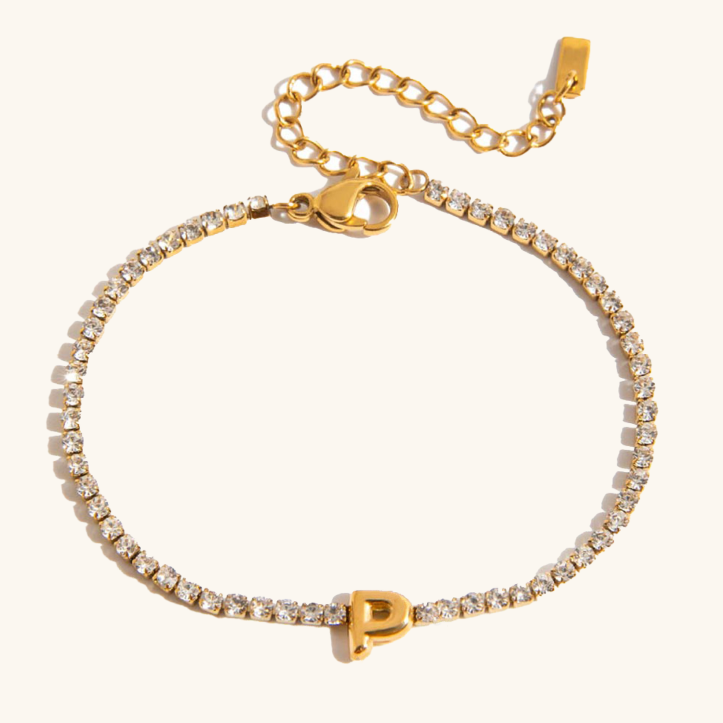 Women's Tennis Bracelet Gold Stainless Steel with Bubble Letter Design 27