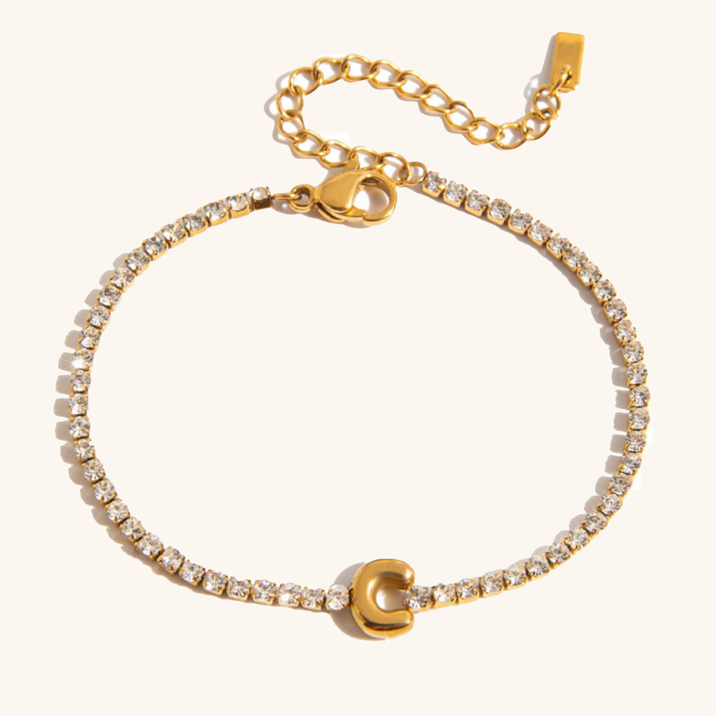 Women's Tennis Bracelet Gold Stainless Steel with Bubble Letter Design 5