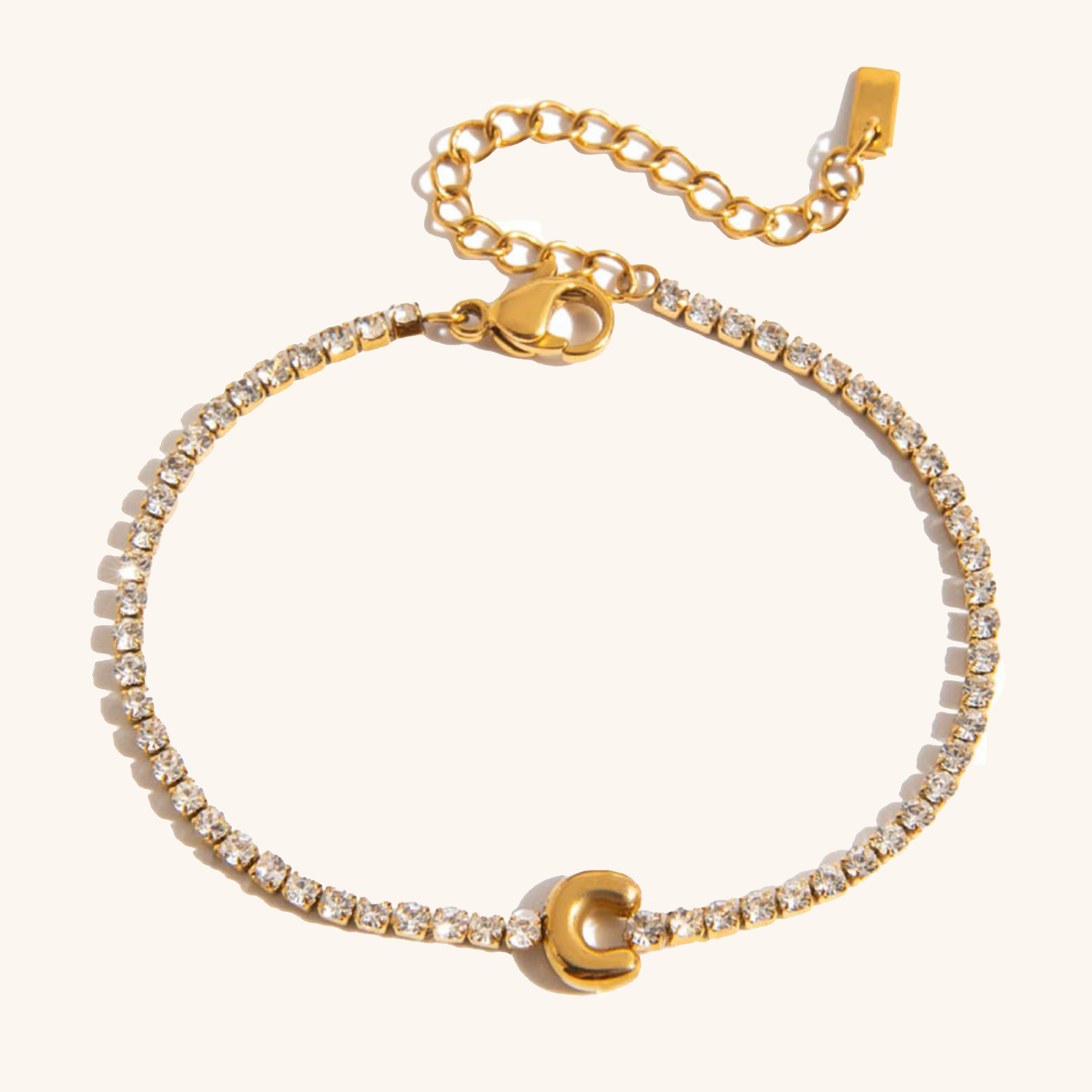 Women's Tennis Bracelet Gold Stainless Steel with Bubble Letter Design 6