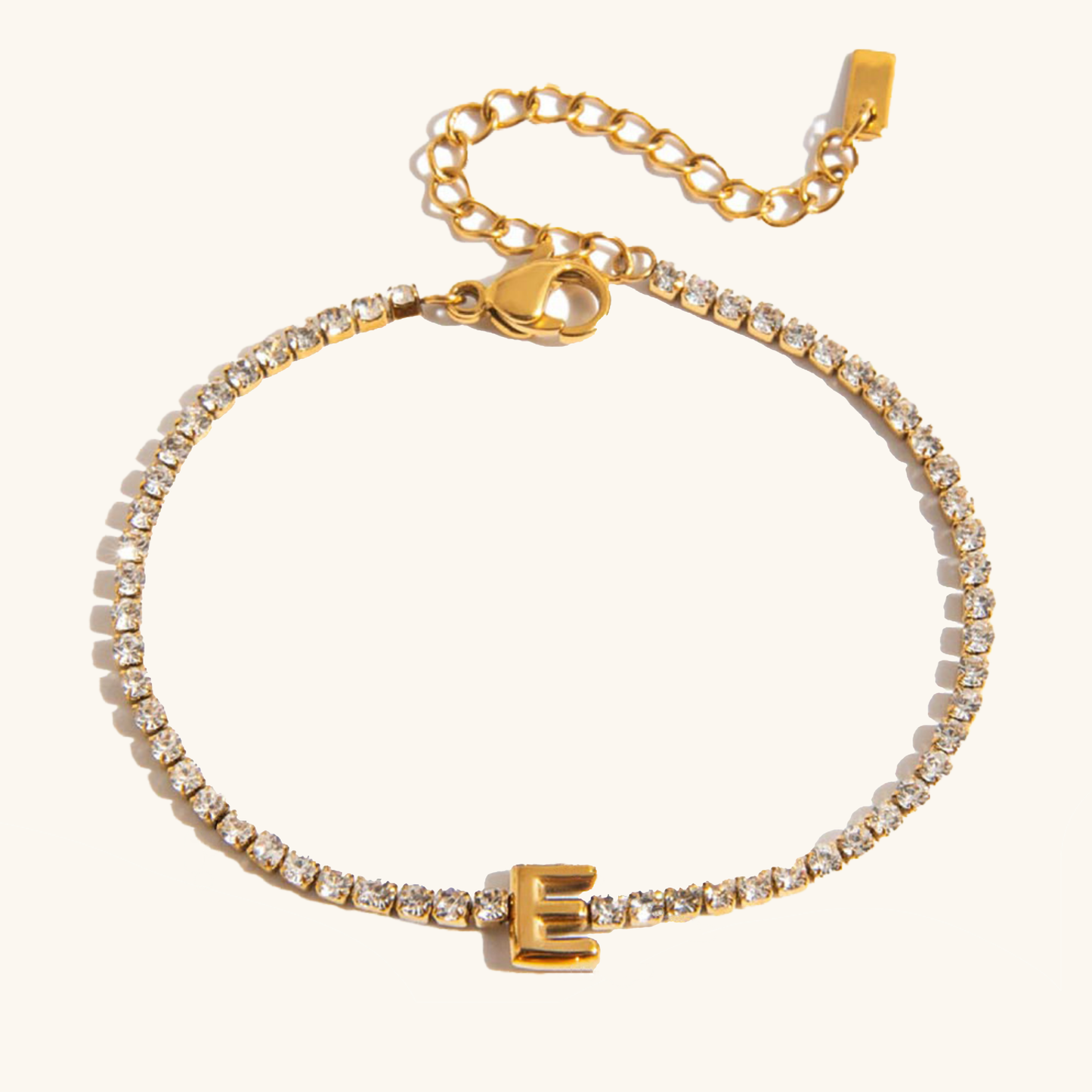 Women's Tennis Bracelet Gold Stainless Steel with Bubble Letter Design 7