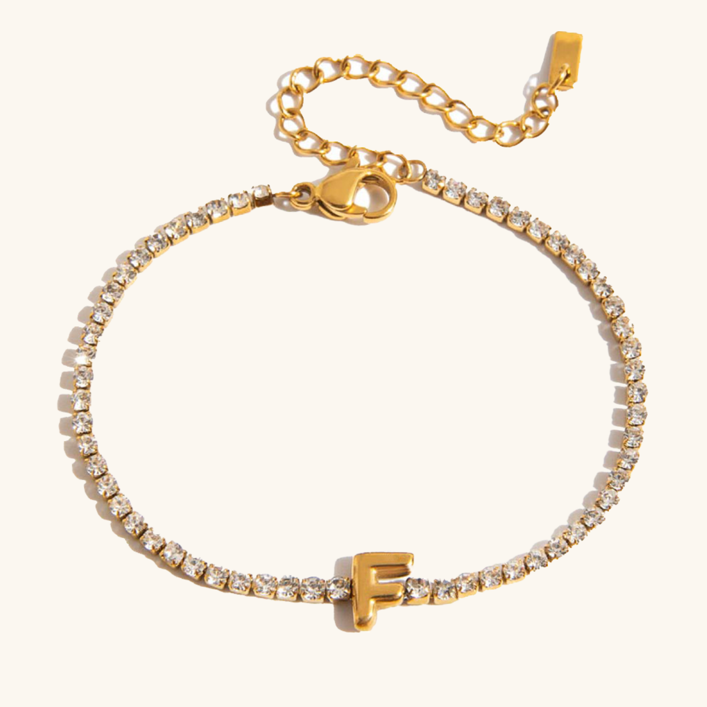 Women's Tennis Bracelet Gold Stainless Steel with Bubble Letter Design 8
