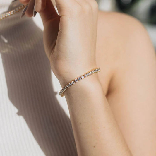 Women's Tennis Bracelet Gold Stainless Steel with Diamond Simulants 1