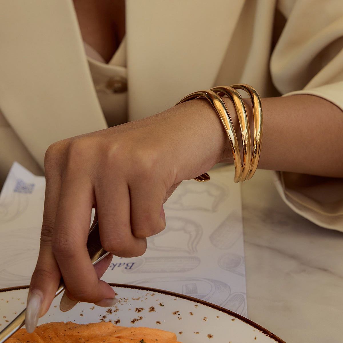 Women's Triple Layer Bangle Gold Stainless Steel 2