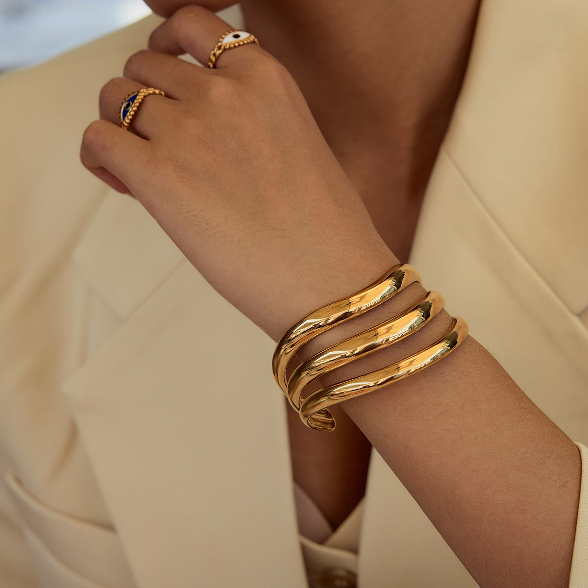 Women's Triple Layer Bangle Gold Stainless Steel 4