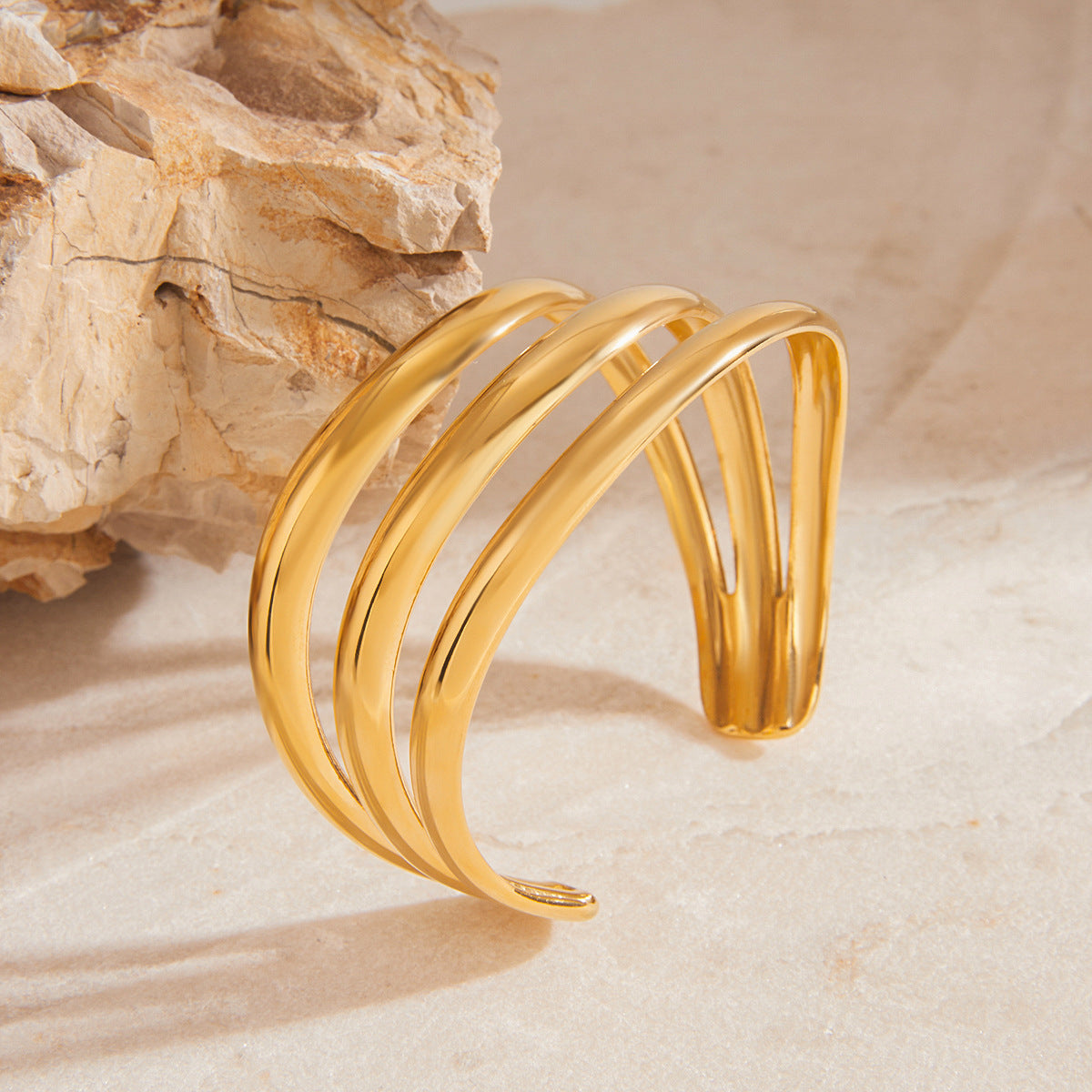 Women's Triple Layer Bangle Gold Stainless Steel 5