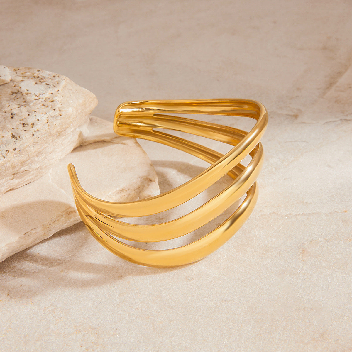 Women's Triple Layer Bangle Gold Stainless Steel 6
