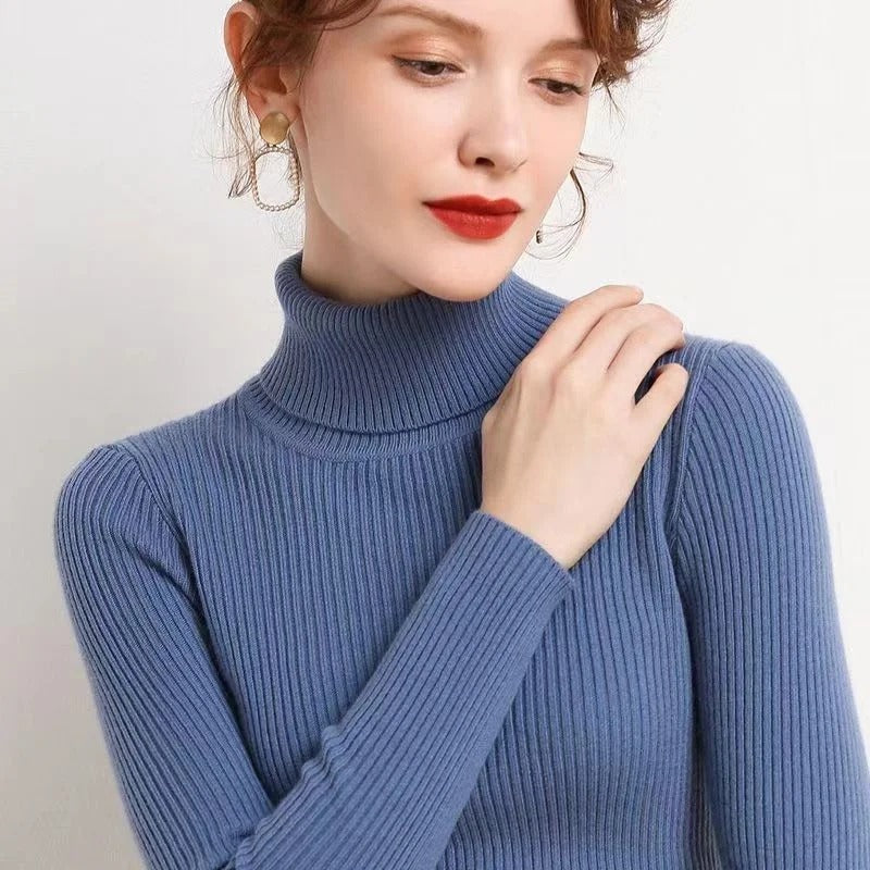 Women's Turtleneck Knitted Pullover Sweater Winter Tops 4