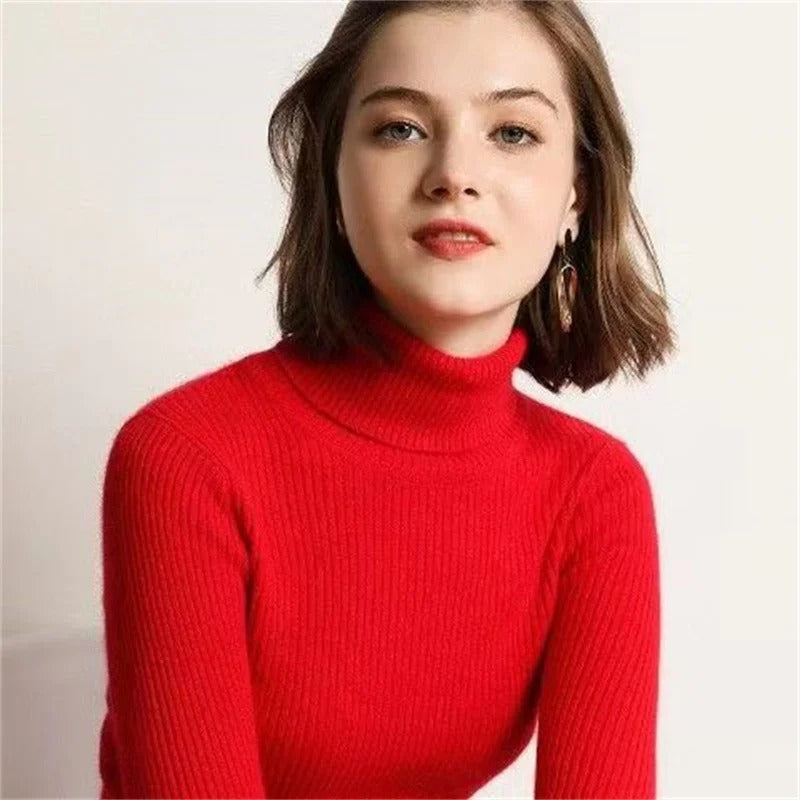 Women's Turtleneck Knitted Pullover Sweater Winter Tops 6