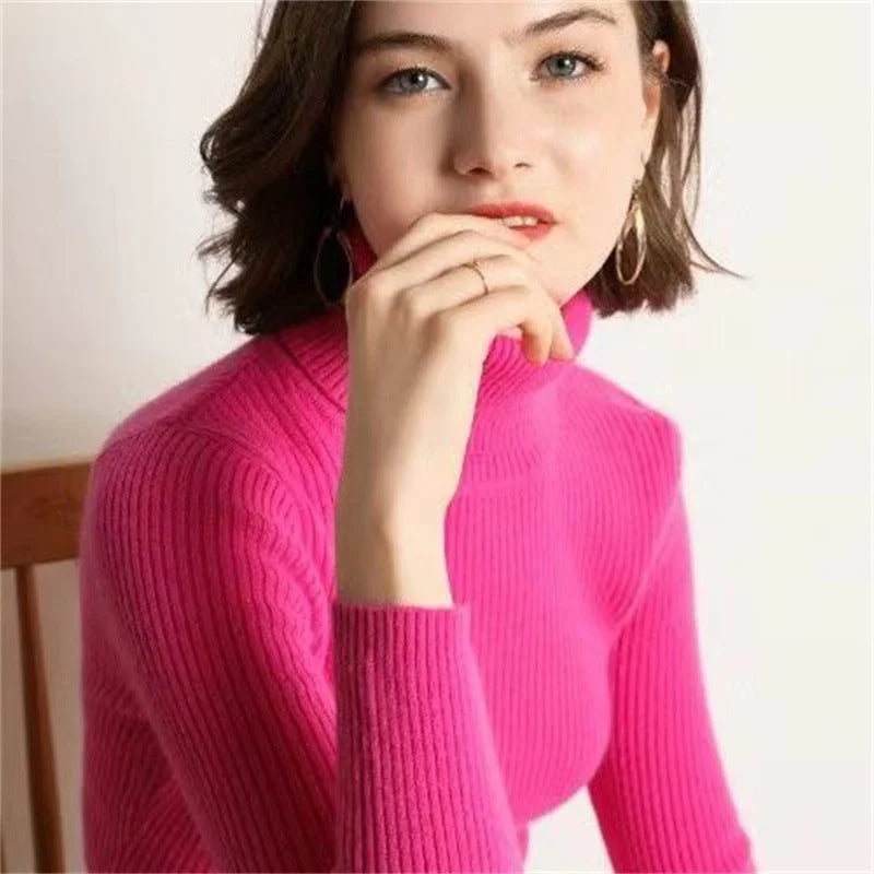 Women's Turtleneck Knitted Pullover Sweater Winter Tops 7