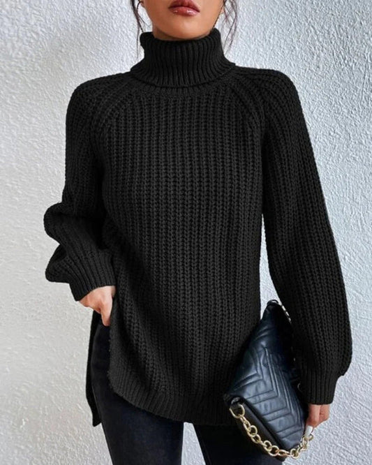 Womens Chunky Waffle Knit Turtleneck Sweater - Relaxed Fit, Ribbed Cuffs, Hip Length 2