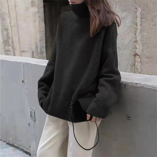 Oversized Womens Turtleneck Sweater - Soft Wool with Ribbed Details 2