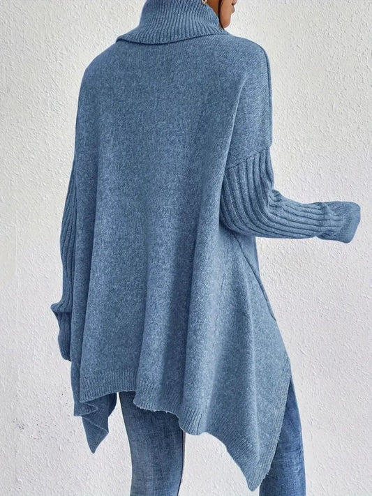 Oversized Womens Turtleneck Sweater - Cozy Wool Knit with Asymmetrical Hem 2