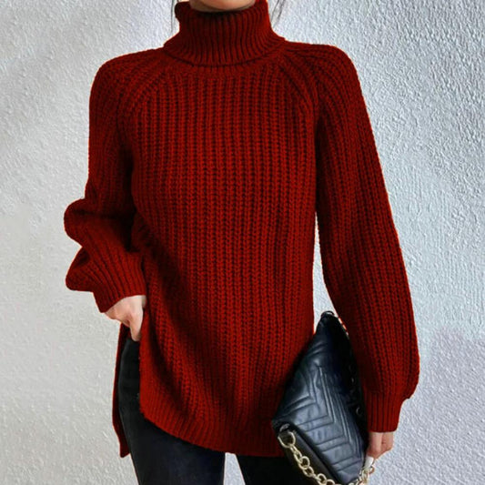 Womens Ribbed Turtleneck Sweater - Cozy Wool Knit Long Sleeve Pullover 2