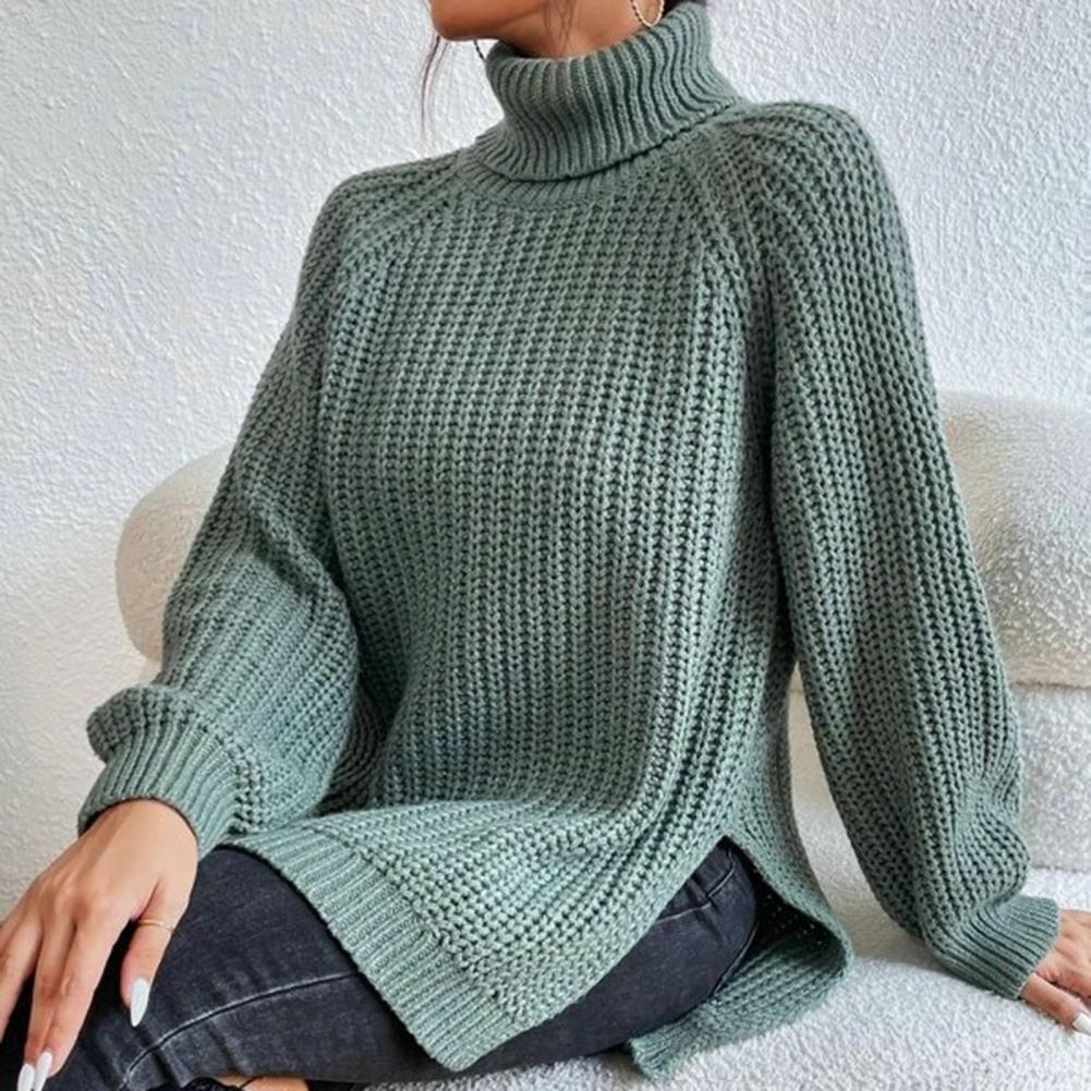 Womens Ribbed Turtleneck Sweater - Cozy Wool Knit Long Sleeve Pullover 4