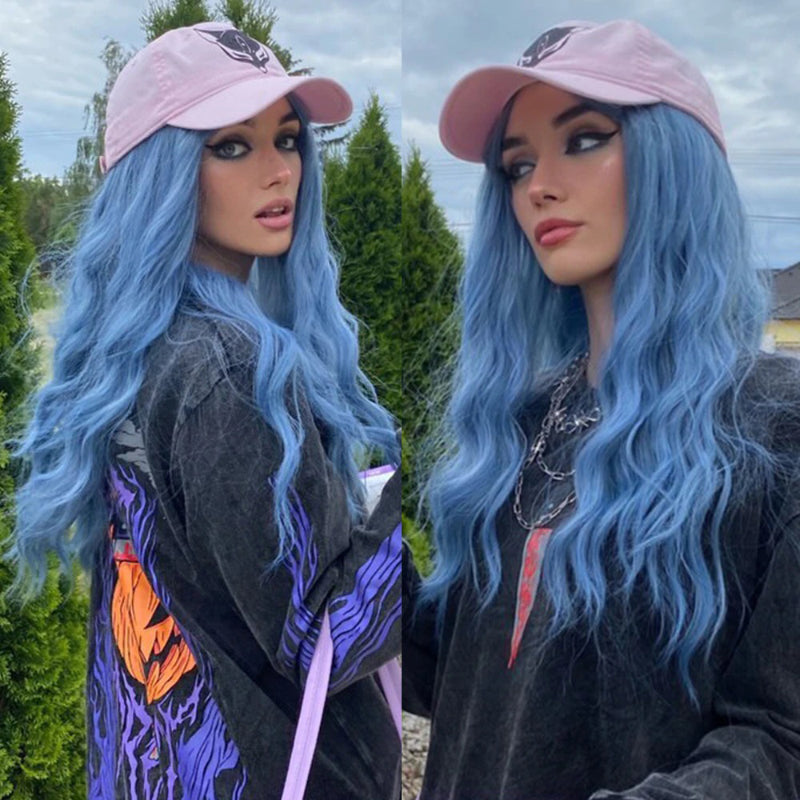 Women's Wavy Wig Bluish Gray High-Temperature Fiber 1