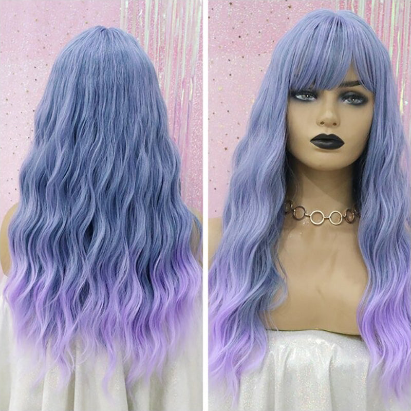 Women's Wavy Wig Bluish Gray High-Temperature Fiber 12