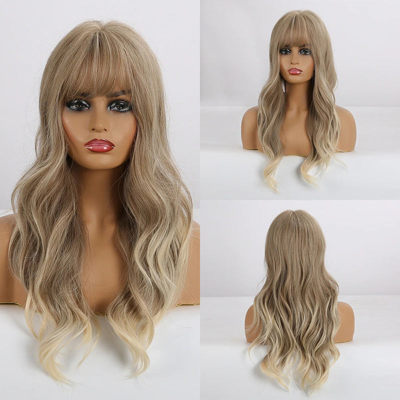Women's Wavy Wig Bluish Gray High-Temperature Fiber 15