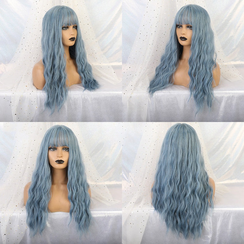 Women's Wavy Wig Bluish Gray High-Temperature Fiber 2