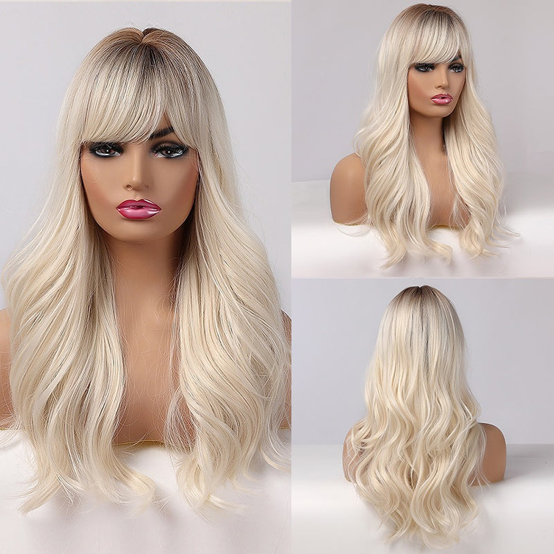 Women's Wavy Wig Bluish Gray High-Temperature Fiber 25