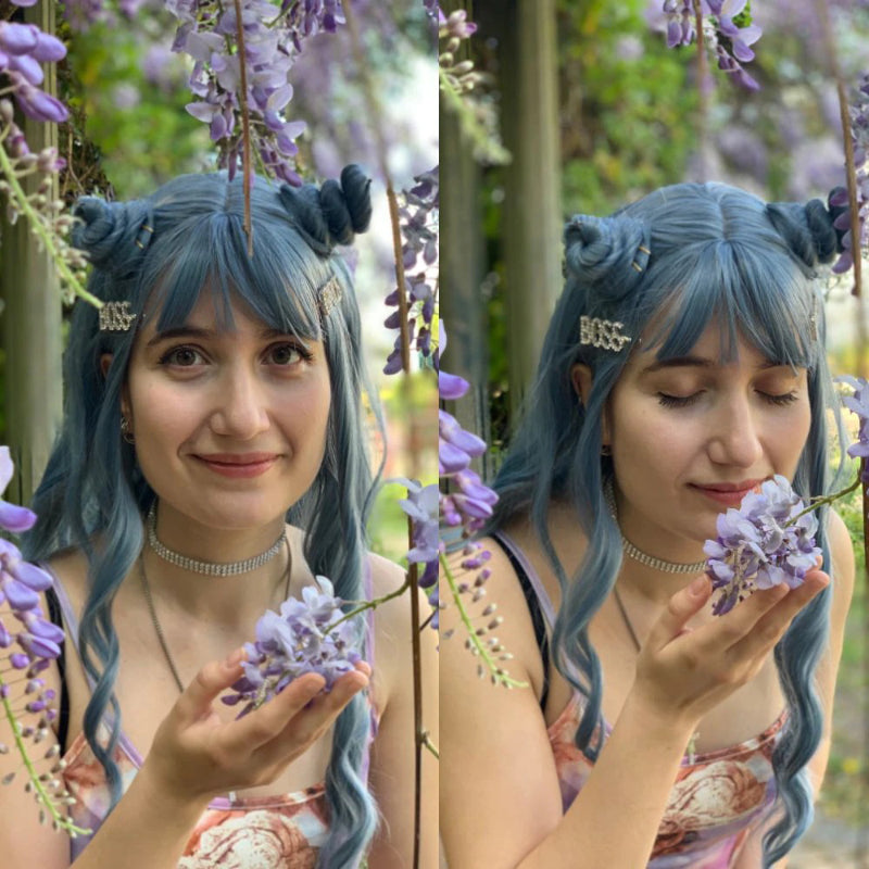 Women's Wavy Wig Bluish Gray High-Temperature Fiber 3