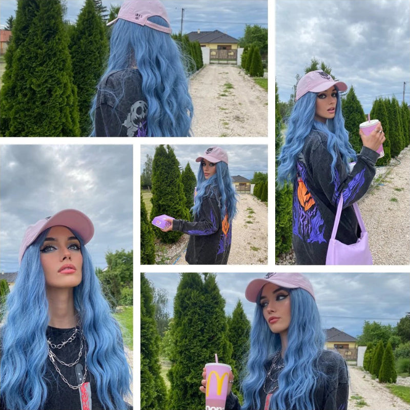 Women's Wavy Wig Bluish Gray High-Temperature Fiber 4