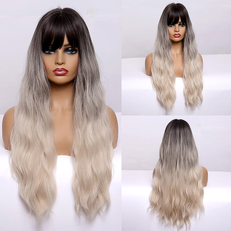 Women's Wavy Wig Bluish Gray High-Temperature Fiber 7