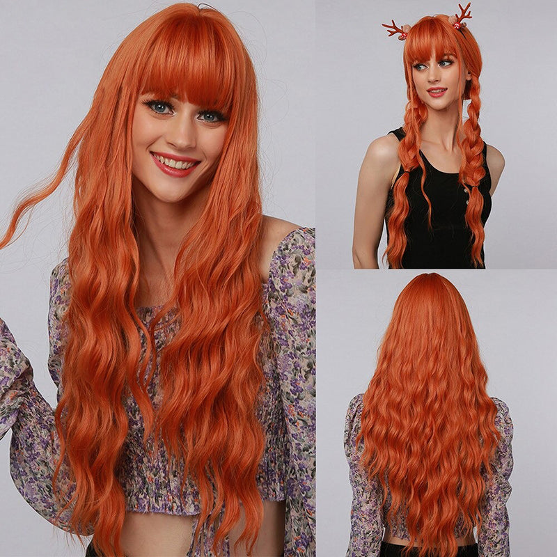 Women's Wavy Wig Ombre Pink 24 Inch Heat-Resistant Fiber 14