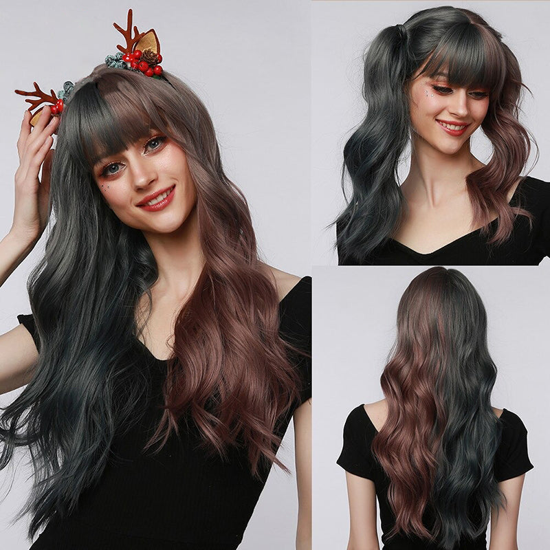 Women's Wavy Wig Ombre Pink 24 Inch Heat-Resistant Fiber 15